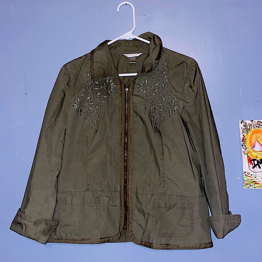 Christopher & banks cuffed embroidered light jacket